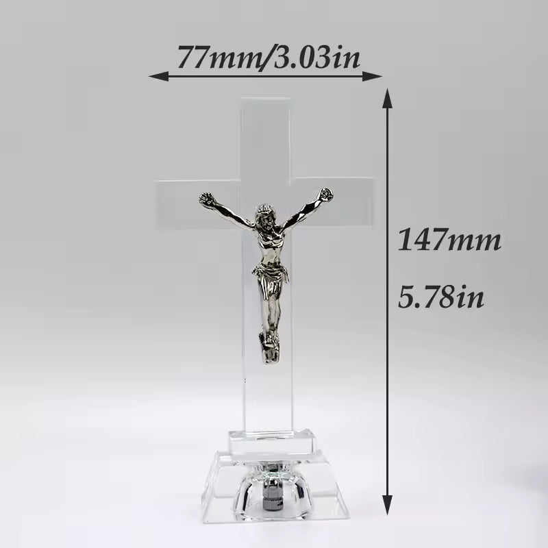 Crystal Glass Cross Jesus with LED