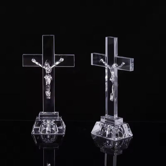 Crystal Glass Cross Jesus with LED